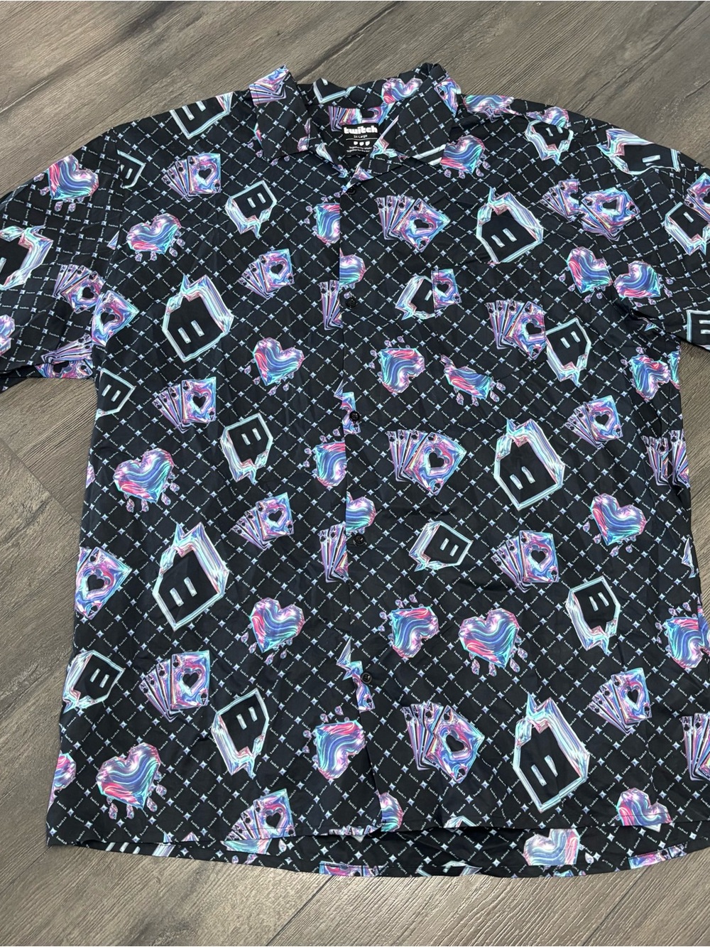 Twitch Streaming Hawaiian Shirt AOP Graphic Mens 3XL Black Short Sleeve Gaming